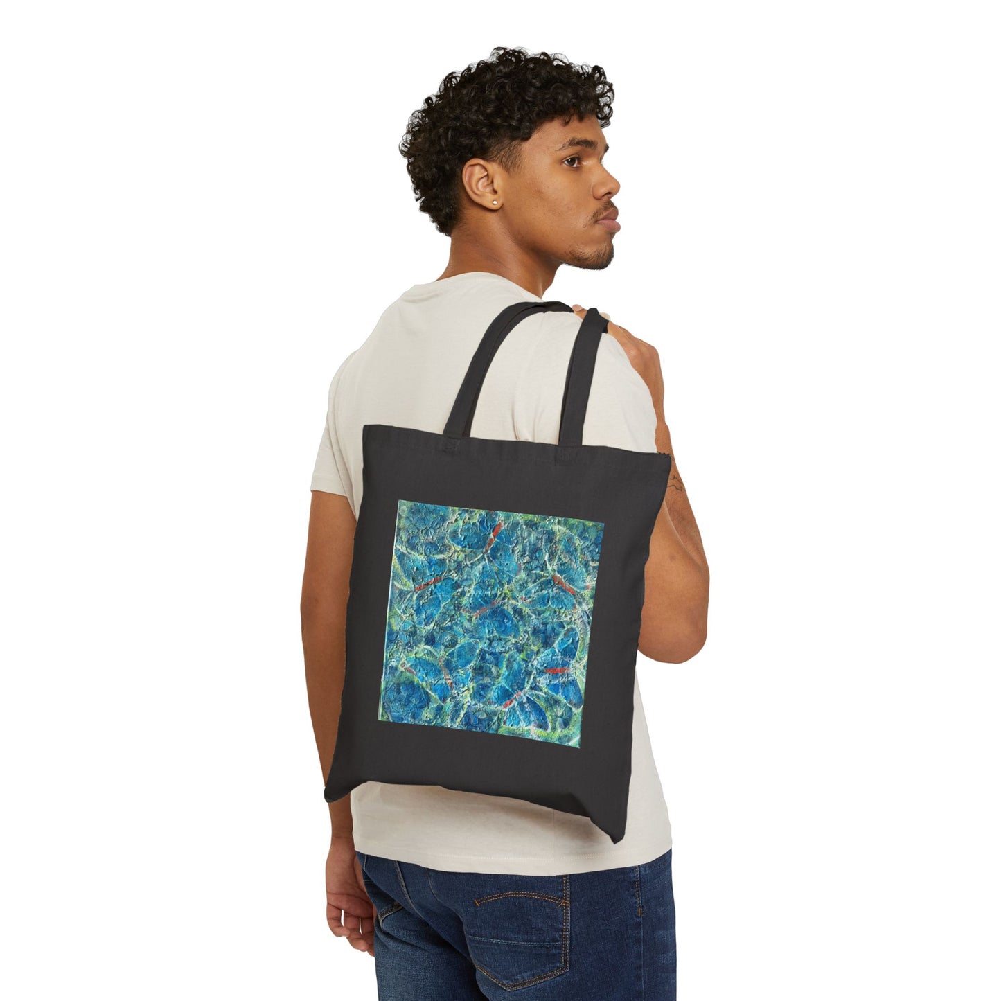 Ocean Mosaic Canvas Tote — Abstract Blue Green Pool Art Tote Bag